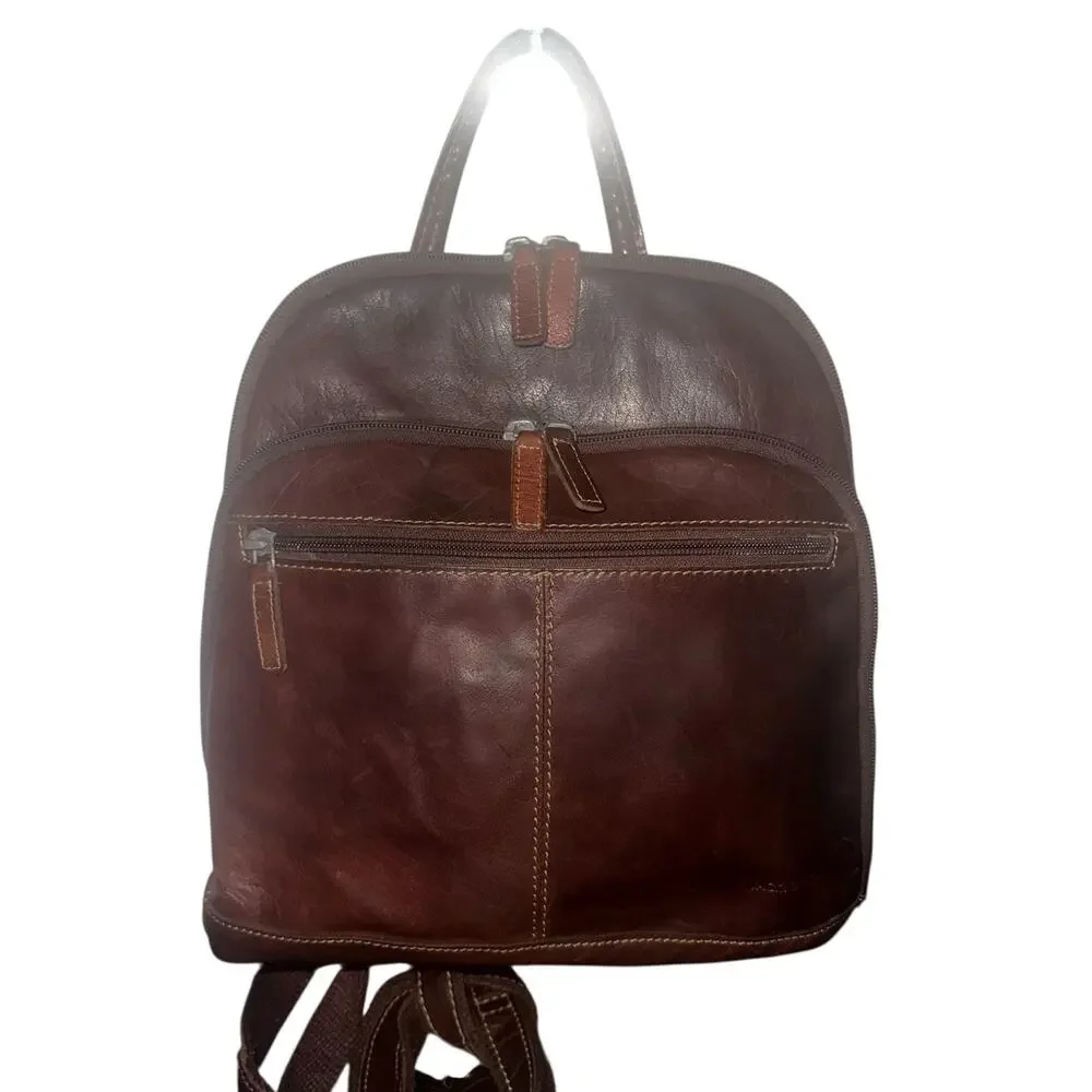 Jack Georges Brown Leather Backpack Bag voyager collection heritage leather